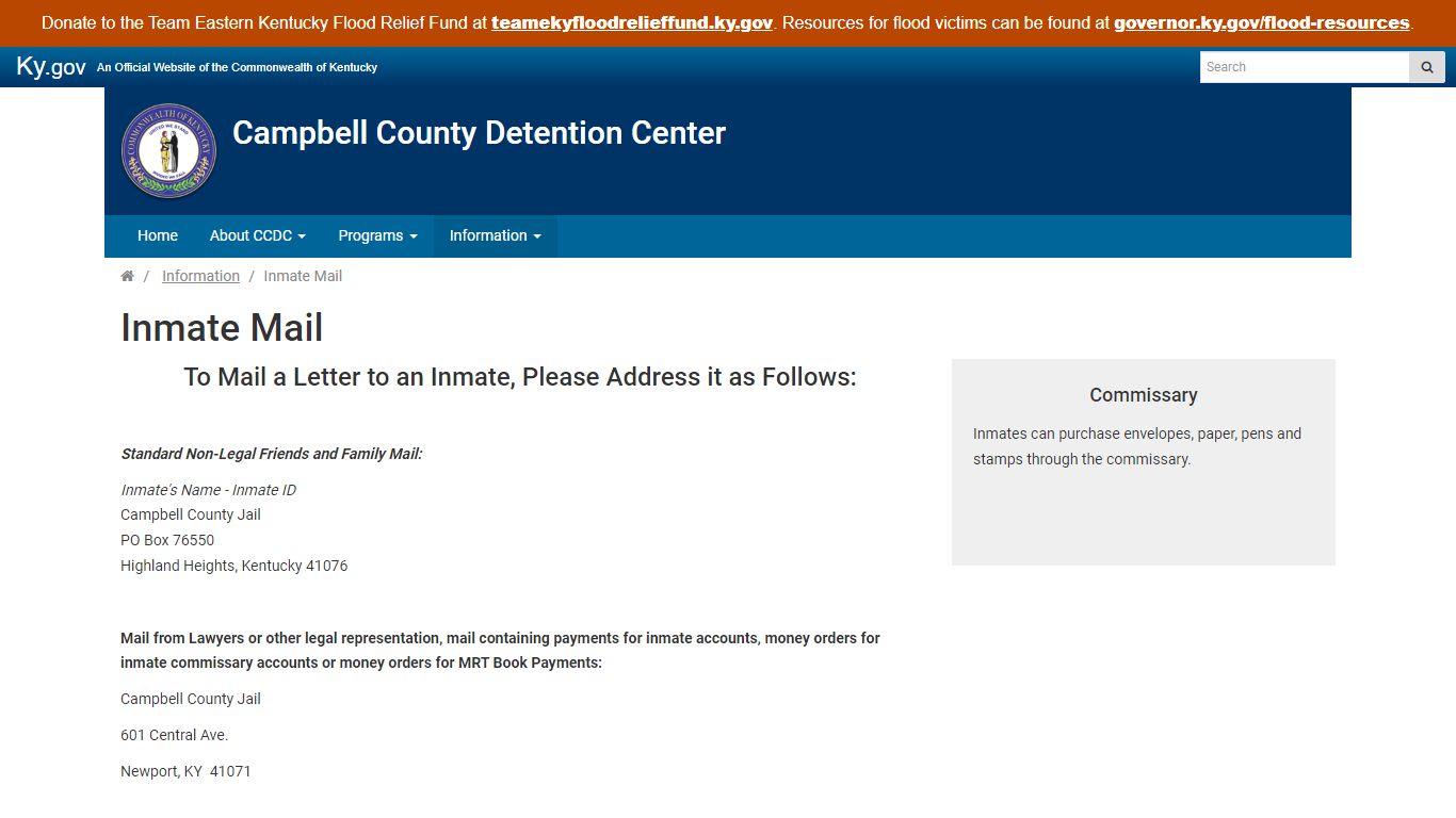 Inmate Mail - Campbell County Detention Center - Kentucky